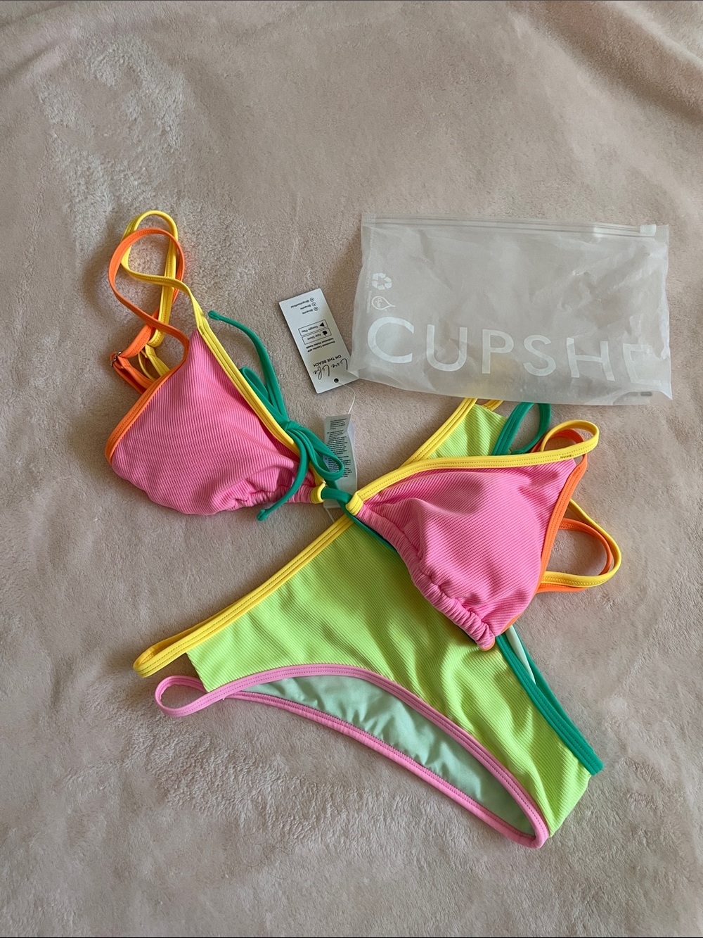 ☀️👙🩴CUPSHE Colorblock Ribbed Bikini Set Size M - Picture 9 of 10